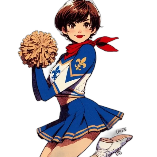 staff, anime, cartoon, pixel art, concept art, cheerful, cheerleader, blue transparent PNG cut-out