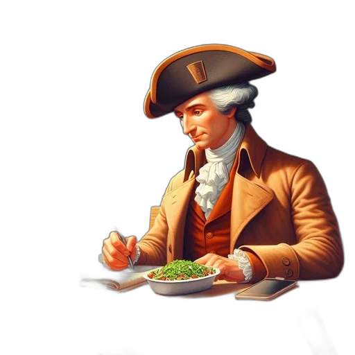 food, hat, jacket, photorealistic, 3d render, oil painting, concept art, 18th-century-attired transparent PNG cut-out