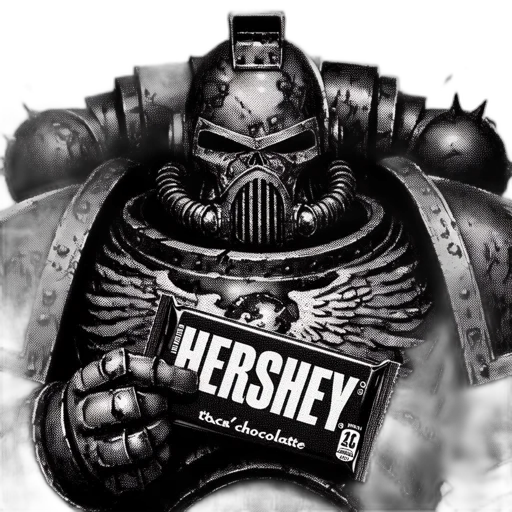 comic book art, concept art, photorealistic, fantasy art, armored, figure, holds, hershey transparent PNG cut-out