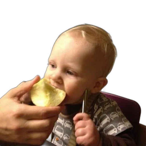food, face, baby, high, chair, eating, apple transparent PNG cut-out