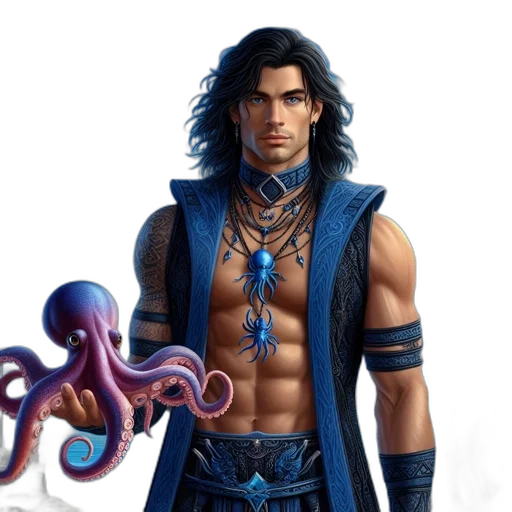 fantasy art, concept art, 3d render, man, long, black, waves, stands transparent PNG cut-out