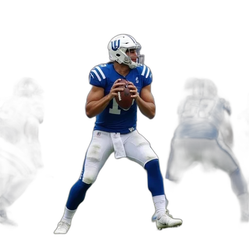 photorealistic, concept art, football, player, blue, white, uniform, holding transparent PNG cut-out