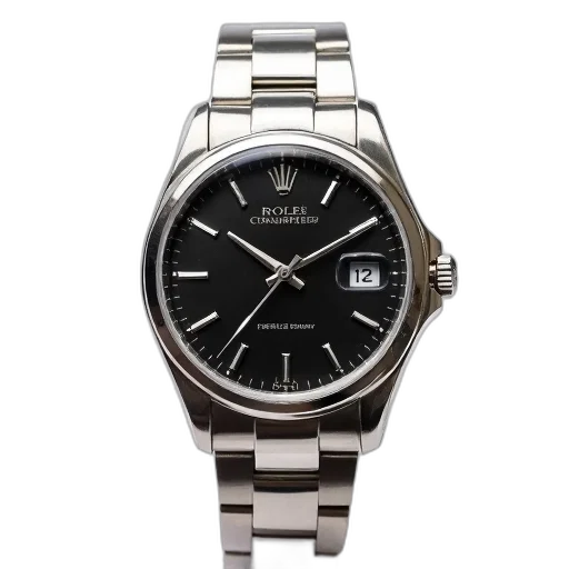 jewelry, silver, wristwatch, black, dial, date, display, clock transparent PNG cut-out