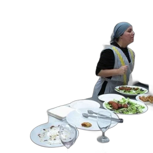 food, staff, 3d render, concept art, busy, kitchen, scene, woman transparent PNG cut-out