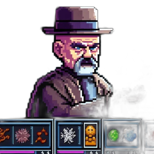 staff, hat, face, pixel art, cyberpunk, concept art, comic book art, fire transparent PNG cut-out