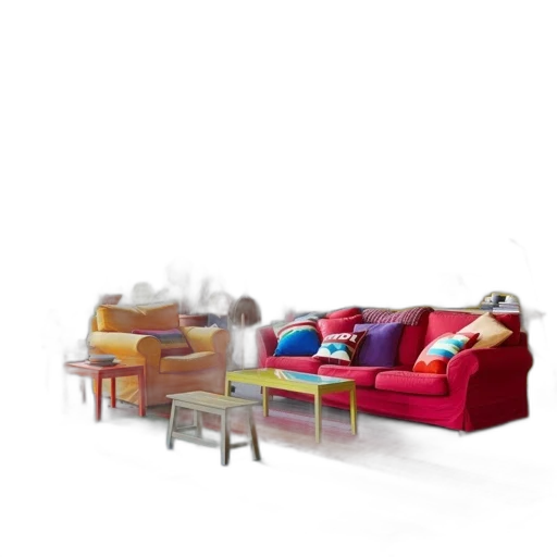 furniture, shoes, 3d render, concept art, photorealistic, colorful, red, pastel transparent PNG cut-out
