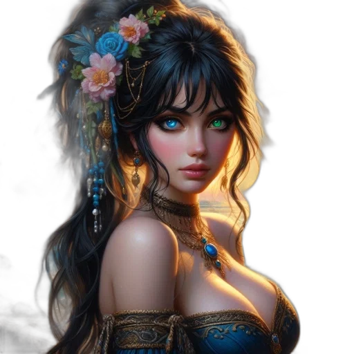 dress, jewelry, face, crown, fantasy art, concept art, photorealistic, oil painting transparent PNG cut-out