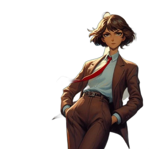 jacket, staff, dress, concept art, comic book art, anime, pixel art, earth tones transparent PNG cut-out
