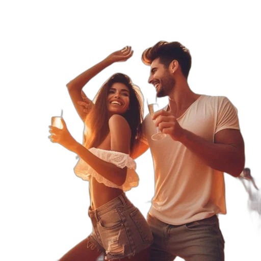 fire, joyful, man, woman, dance, tropical, beach, during transparent PNG cut-out
