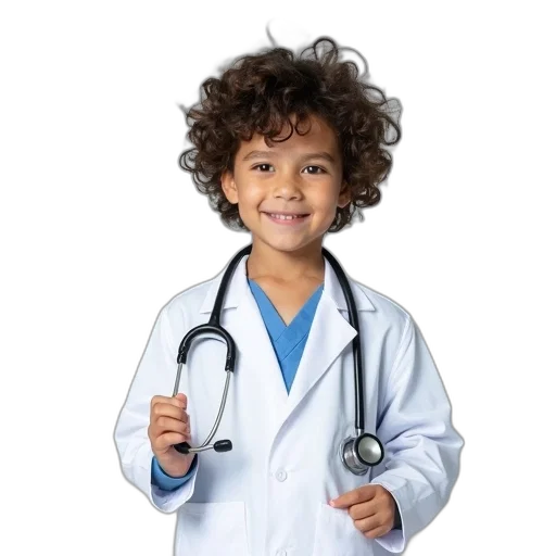 staff, young, child, dressed, white, doctor, coat, stethoscope transparent PNG cut-out