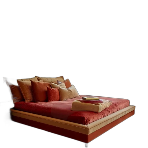 furniture, 3d render, photorealistic, red, earth tones, golden, elegant, bedroom transparent PNG cut-out