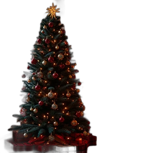 tree, crown, 3d render, photorealistic, black, christmas, colorful, ornaments transparent PNG cut-out