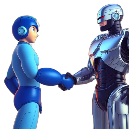 robot, concept art, 3d render, comic book art, mega, man, robocop, stand transparent PNG cut-out
