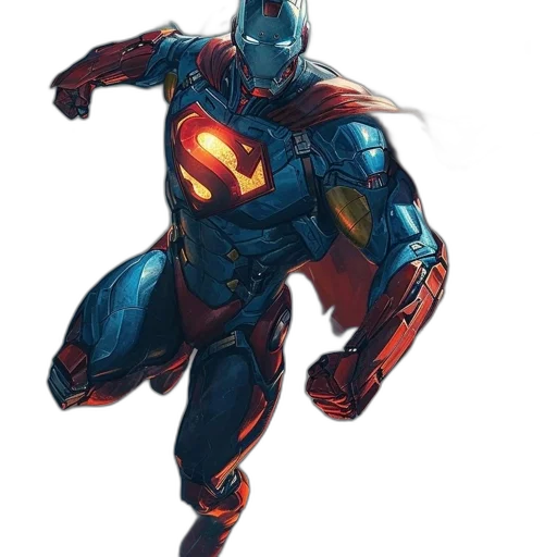 robot, comic book art, concept art, fantasy art, 3d render, blue, superman-iron, man transparent PNG cut-out