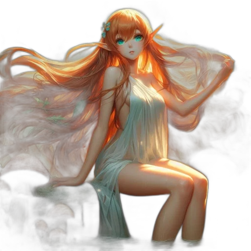 dress, fantasy art, concept art, watercolor, anime, fog, fire, underwater transparent PNG cut-out