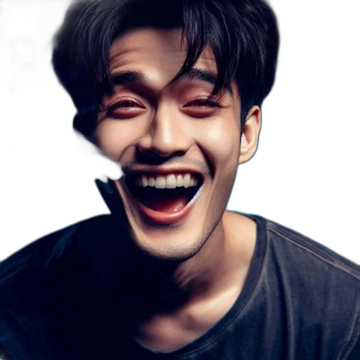 face, photorealistic, youthful, man, dark, hair, smiling, holding transparent PNG cut-out