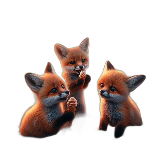 animal, 3d render, concept art, photorealistic, pixel art, three, fox, cubs transparent PNG cut-out