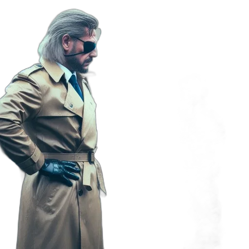 jacket, cyberpunk, concept art, stern, man, trench, coat, stands transparent PNG cut-out
