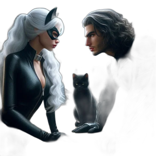 comic book art, concept art, fantasy art, photorealistic, monochrome, two, characters, female transparent PNG cut-out
