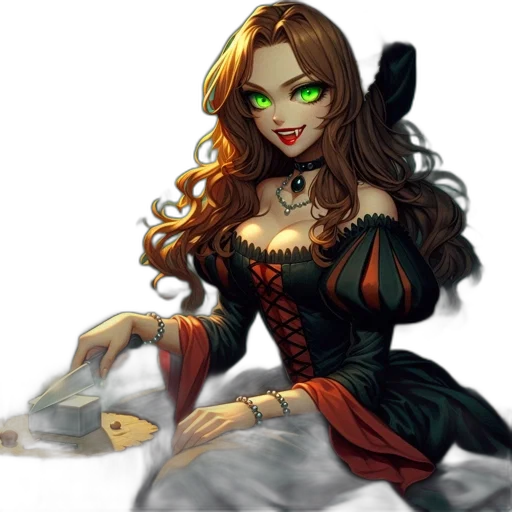 dress, fantasy art, concept art, comic book art, pixel art, dark, gothic-clad, female transparent PNG cut-out