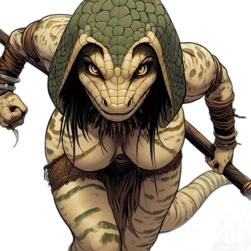 creature, concept art, comic book art, fantasy art, earth tones, anthropomorphic, figure, reptilian transparent PNG cut-out