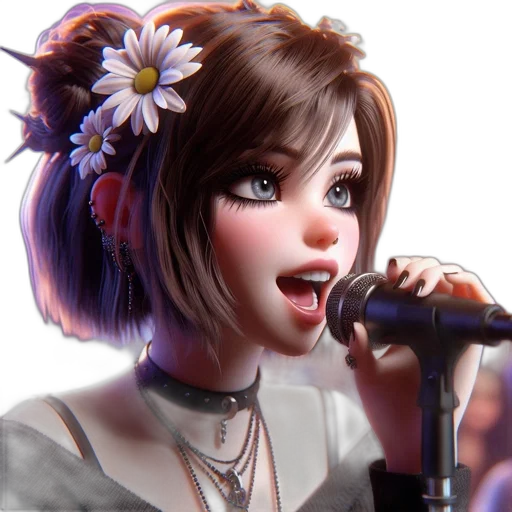 photorealistic, concept art, cartoon, 3d render, animated, female, character, daisies transparent PNG cut-out