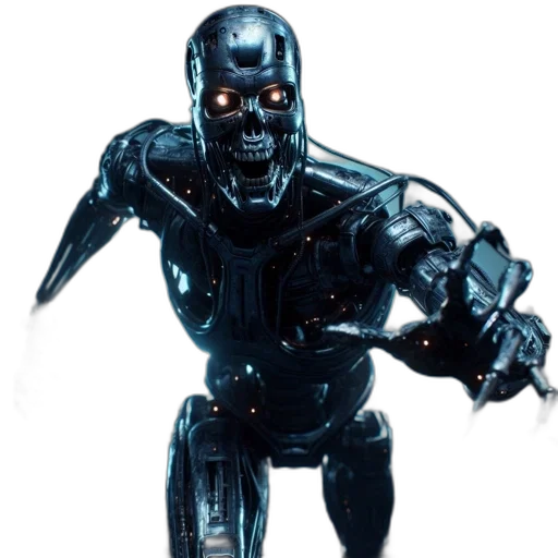 robot, concept art, 3d render, cyberpunk, comic book art, menacing, metallic, humanoid transparent PNG cut-out