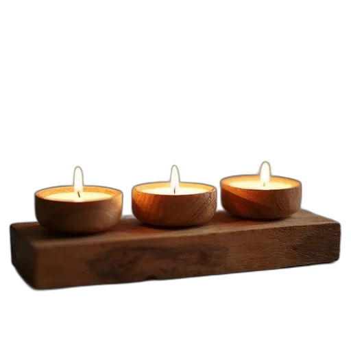 3d render, fire, earth tones, three, wooden, tea, light, candle transparent PNG cut-out