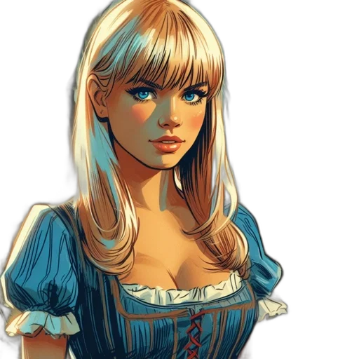 dress, face, fantasy art, comic book art, concept art, photorealistic, blue, illustration transparent PNG cut-out