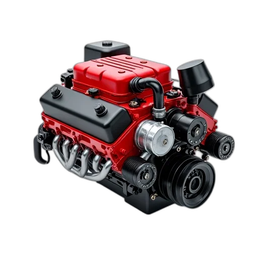 robot, car, 3d render, detailed, model, engine, red, black transparent PNG cut-out
