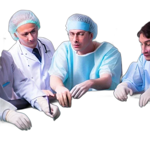 staff, four, men, lab, coats, gather, around, casino-styled transparent PNG cut-out