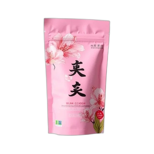 photorealistic, pink, package, japanese, characters, floral, design, displayed transparent PNG cut-out