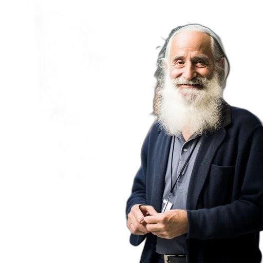 hair, staff, elderly, man, white, beard, smiles, into transparent PNG cut-out
