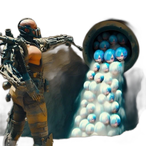 weapon, robot, bottle, concept art, 3d render, pixel art, cyberpunk, outer space transparent PNG cut-out