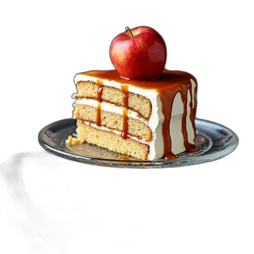 food, crown, 3d render, photorealistic, slice, cake, caramel, drizzle transparent PNG cut-out