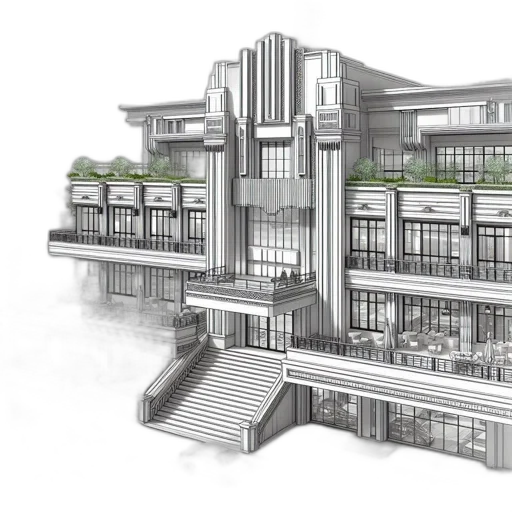 building, 3d render, concept art, photorealistic, modern, art, deco, prominent transparent PNG cut-out