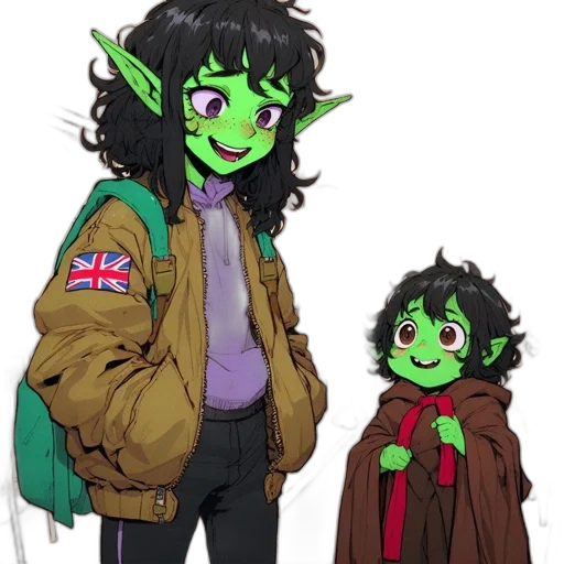 jacket, staff, concept art, fantasy art, pixel art, cartoon, green, two transparent PNG cut-out
