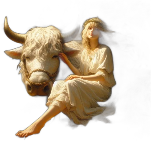animal, photorealistic, oil painting, concept art, fantasy art, golden, field, woman transparent PNG cut-out