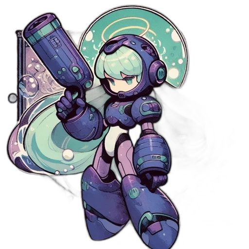 robot, weapon, staff, cyberpunk, concept art, pixel art, anime, outer space transparent PNG cut-out