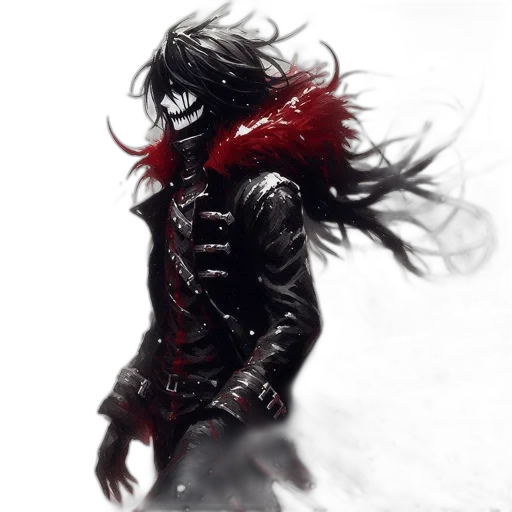 mask, jacket, sword, weapon, comic book art, concept art, fantasy art, pixel art transparent PNG cut-out