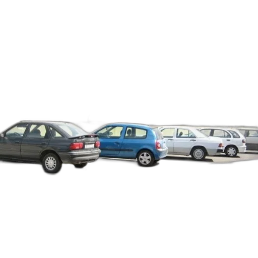 car, 3d render, photorealistic, row, parked, cars, front, multi-story transparent PNG cut-out