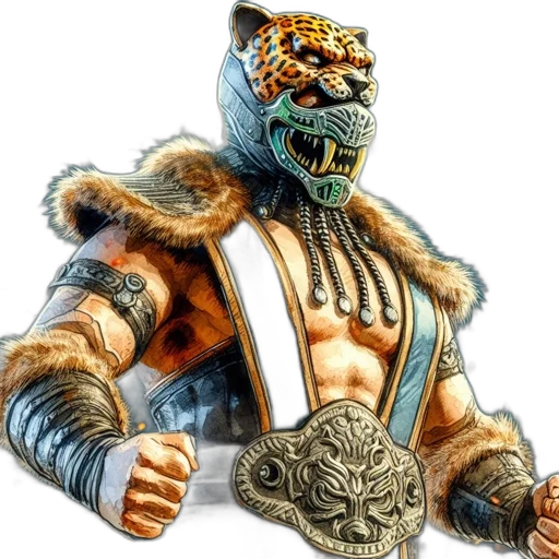 mask, concept art, 3d render, fantasy art, dimly-lit, wrestling, ring, leopard-masked transparent PNG cut-out