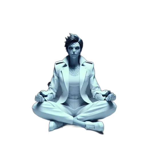 jacket, robot, 3d render, concept art, vaporwave, pixel art, blue, figure transparent PNG cut-out