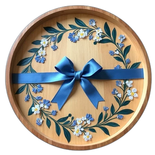 jewelry, furniture, crown, blue, wooden, round, tray, floral transparent PNG cut-out
