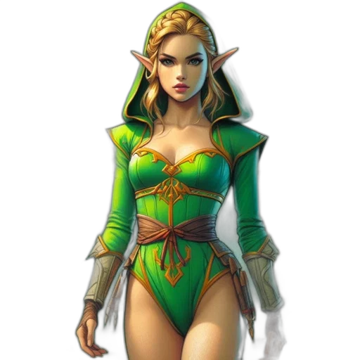 dress, fantasy art, concept art, pixel art, comic book art, green, elf-like, female transparent PNG cut-out