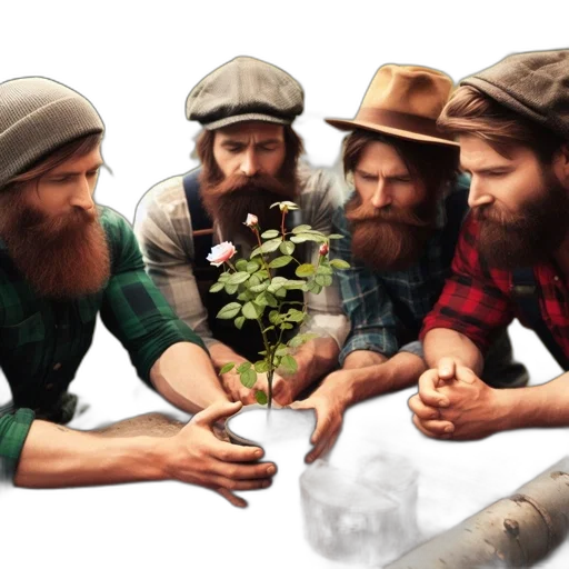 concept art, photorealistic, 3d render, fantasy art, forest, fire, four, bearded transparent PNG cut-out