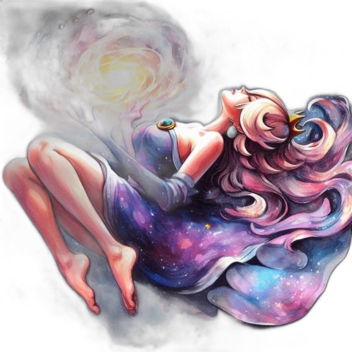 dress, watercolor, fantasy art, concept art, anime, outer space, fire, colorful transparent PNG cut-out