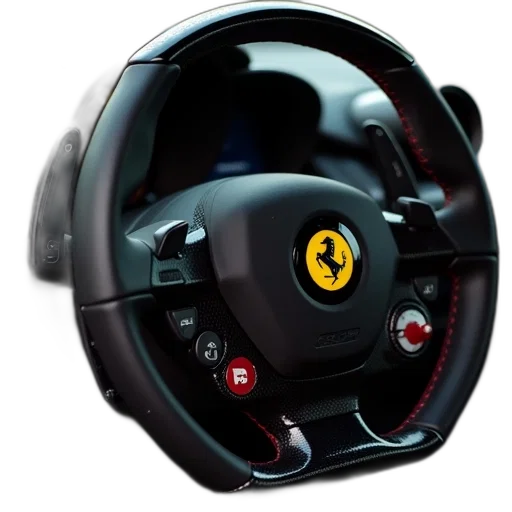car, photorealistic, 3d render, close-up, steering, wheel, yellow, black transparent PNG cut-out