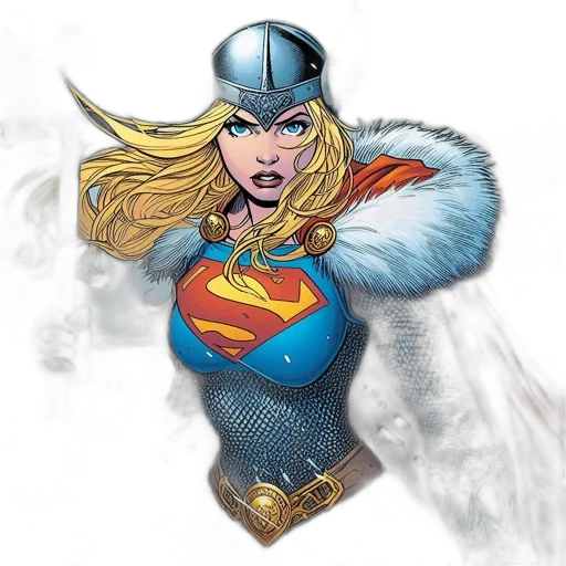comic book art, concept art, fantasy art, icy, landscape, woman, wearing, superman-logo transparent PNG cut-out