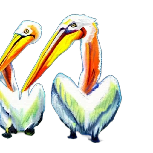watercolor, concept art, photorealistic, 3d render, painting, depicts, two, pelicans transparent PNG cut-out